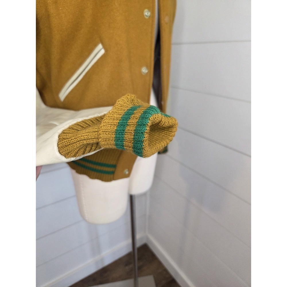 Vintage Butwin Varsity Letterman Jacket 40 Yellow Green Wool Leather 1950s 1960s - Picture 7 of 15